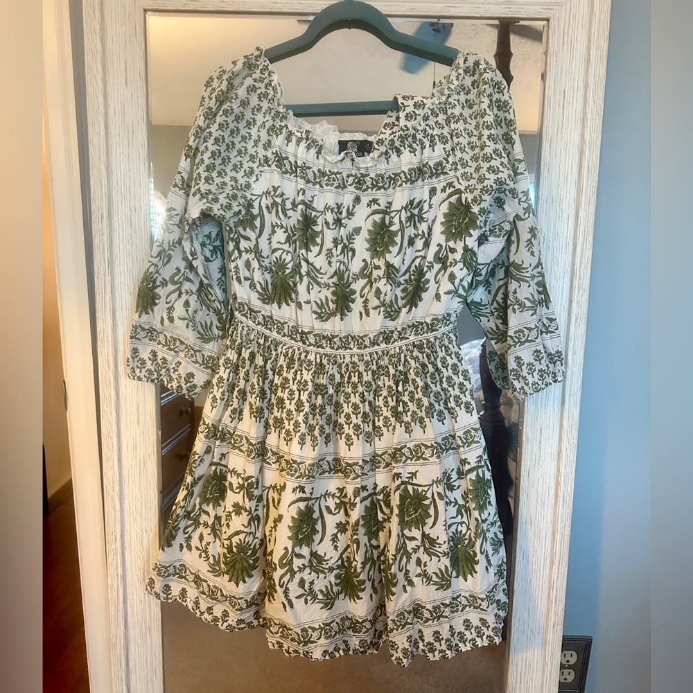 Madison Mathews Floral Green and White Dress Small (fits like M)